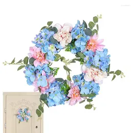 Decorative Flowers 12 Inches Blue White Pink Hydrangea Spring Hanging Wreath Ornaments Floral Flower Artificial Farmhouse Decoration