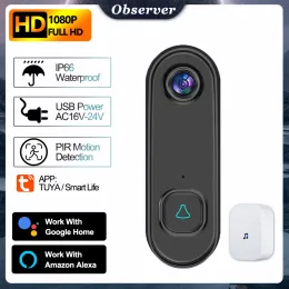 Doorbell Tuya Smart Home Video Doorbell Outdoor Wi -Fi 1080p HD Door Telefon Do Kamera bezpieczeństwa wideo IR Nocne wizję AC AC USB Power