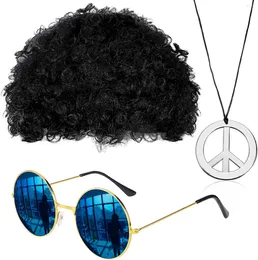 Party Supplies PESENAR Hippie Costume Set Funky Afro Wig Sunglasses Peace Sign Necklace For 50/60/70s Theme