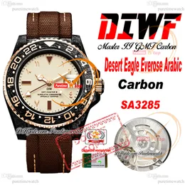 Carbon Desert Eagle Everose Arabic SA3285 Automatisk herr Titta på DIWF V2 Rose Gold Gul Dial Brown Nylon Super Edition Samma Serial Card Puretime Reloj HOMBRE PTRX F2