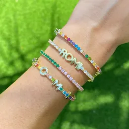 Bracelets Duoying Custom Letters Bracelet with Colorful Zirconia Tennis Chain Bracelet Customized Zircon Name Bracelet for Jewelry Gift