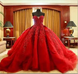 Michael Cinco Luxury Ball Gown Red Wedding Dresses Lace Top Quality Beaded Sweetheart Sweep Train Gothic Wedding Dress Civil Vesti2093452