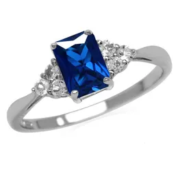 Purple Star 14K White Gold över 925 Sterling Silver Emerald Cut Blue Sapphire med Diamond Baguette för kvinnliga män