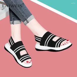 Women Sandals 2024 High Heels Platform Shoils Summer Female Flats knitting slip on peep ee the nasual mark