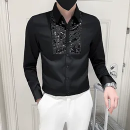 Men's Dress Shirts Spring Slim-Fit Shirt Personalized Sequined Decorative Party Bars And Nightclubs Camisas De Verano Para Hombres