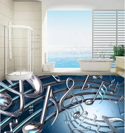 壁紙音楽ノート3Dフロアポーの壁紙壁画カスタム防水ホームデコレーション