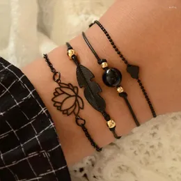 Charm Bracelets Mode Gothic Black Feather Set für Frauen Herzbänder weibliche Handgelenk Kette Boho Juwely