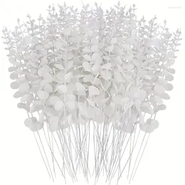 Dekorativa blommor 6st White Eucalyptus stjälkar konstgjorda blad med falska 16 tum faux stam för vas bröllop bukett heminredning