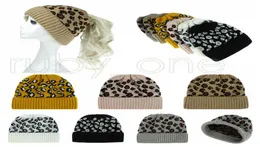 Frauen Leopard gestrickte Pferdeschwanzkappen Fashion Criss Cross Pferdeschwanz Beanie Winter Warm Woll Casual Strick Hat Party Hüte Lieferung RRA5739751