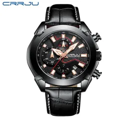 Crrju Mens Chronograph Quartz Watch Men Luxury Date Luminous Waterfoof Watches Leath Strap Dress Wrist Erkek Kol Saati高品質素敵な時計9113041