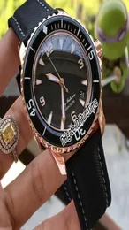 New Fifty Fathoms 50 Fathoms 5015363052 Rose Gold Black Dial Miyota 8215 Automatic Mens Watch Watches Black Nylon Strap B507020222