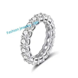 Moda novo requintado 925 Sterling Silver Full Diamond Tennis Ring for Women