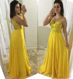 Appliques gialli Appliques in chiffon Abiti da sera Long 2021 Sexy Illusion Formale A Line Prom Party Gowns Robe de Soiree4011834