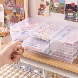 Transparent skrivbordspapper Organisator Pencil Box Pen Holder Washi Tape Stickers Box Table Desk Accessories School Supplies