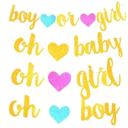 Dekoracja imprezy 1set Glitter Gold Boy lub Gilr /Oh Baby Girl Banner Flag Flag Serce Paper Banery Prysznic Płeć Zapasy Odwróć zapasy