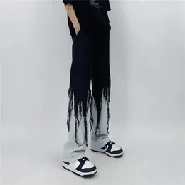 Uomini jeans High Street Hip Hop Contrast Color Tassel Selmo Fashion Streetwear giapponese Hippie Casual Darkwear Patchwork 240327