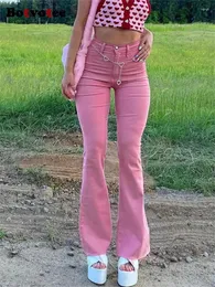 Jeans feminino botvótee rosa flare for women 2024 alt high streetwear slim calça jeans casual moda y2k calças de comprimento completo