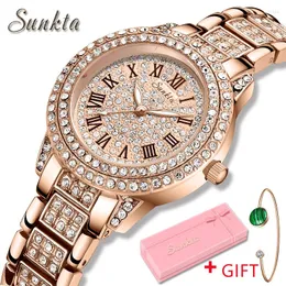 Armbanduhr Sunkta Women Watches klassische Roman Zahlen Quarz Uhr Frau Mode Casual Bling Damen wasserdicht leuchtend leuchtend