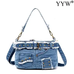 Casual Fashion Denim Women Bag Lady Handbags Shoulder Messenger Bag Jeans Women Shoulder Bags WomenS Tote Bag Cowboy Bags 240322