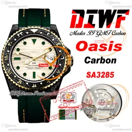 Carbon Oasis SA3285 Automatisk män Titta på DIWF V2 Arabiska skript Yellow Dial Green Nylon Super Edition Samma seriekort PURETIME RELOJ HOMBRE MONTRE HOMMES PTRX F2