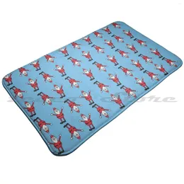 Carpets Funny Falling Santa Pattern Blue Soft Non-Slip Mat Rug Carpet Cushion Digital Dingo Digitaldingo Santaclaus Claus Snow