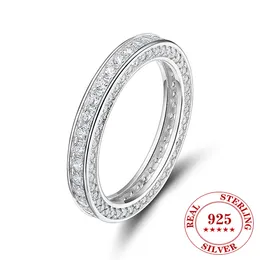 Modeschmuck Luxus 3mm 925 Sterling Silver Band Kubische Zirkonia -Ringe für Frauen Hochzeit Engagement