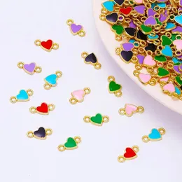 Charms 20Pcs 13 10mm Mini Heart Pendant Connectors Enamel Drip Oil Double Ring Charm For Jewelry Making DIY Necklace Bracelets Supplies