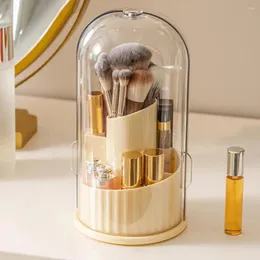 Caixas de armazenamento fazem do suporte do escova de maquiagem organizador de ferramentas com capa multifuncional rotativa de tampa à prova de poeira