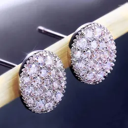 Stud Earrings HUAMI Korea Fashion Round Sweet Simple Super Shine Zircon Temperament Earings Jewelry 2024 Gift