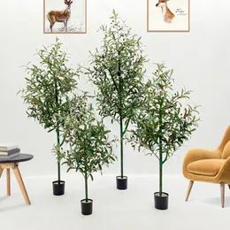 Искусственные оливковые филиалы поддельные растения в горшке офисная гостиная по полу бонсай дом украшение 240325