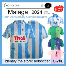 120º aniversário Málaga Soccer Jerseys 2023/2024 Juanpi Luis Munoz Febas Adrian Football Shirt Burgos Casas Juankar Camiseta de Futbol