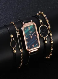 5pcs Set Moda Watch for Women Square Leather Ladies Bracelet Watches Wrist Watt Watch Female Black Relloj Drop221N3590704