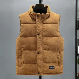 Vest Jacket Mens Autumn Winter Warm Sleeveless Coat Stand Collar Padded Waistcoat Corduroy Work Wear Male Clothes 5XL 240321