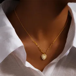 سلاسل Canner Real 925 Sterling Silver Necklace for Women Heart Pendant Zircon 18K Gold Gold Fine Jewelry Party Gifts tollares