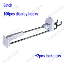 시스템 100pcs/로트 6 인치/15cm 소매점 액세서리 보안 디스플레이 슬래트 월 hook 흰색 컬러+2pcs Lockpicks 무료 배송