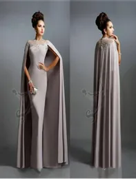 Seksi Resmi Gece Elbise 2016 Elie Saab Gray ile Cape Ruffles ile Dantelli Ucuz Uzun Sheer Balo Ellikleri Akşam Giyim Elbisesi2057465