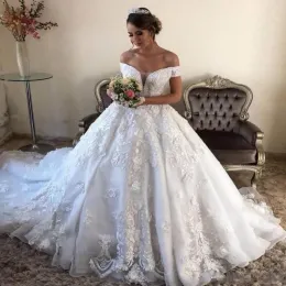 Abiti eccellenti spalla da spalla plus size abiti da sposa Appliques in pizzo Treno abiti da sposa abiti da sposa Vestido de noiva vittoriano