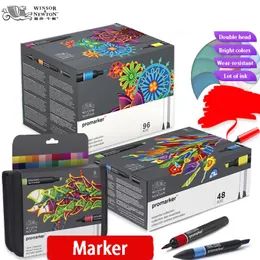 Winsor ton Promarker 6/12/24/48/96 Farben Set Twin/Double Tipp Alkohol -Basis -Marker -Stifte Design Pro Marker für Künstler 240328