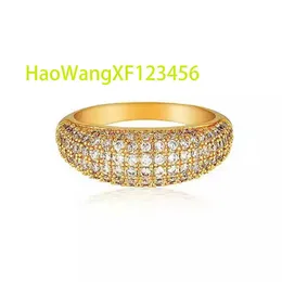 Luxury Sparkle Waterproof Jewelry Stainless Steel 18K Gold Plated Chunky Micro Pave Diamond Dome Rings for Women