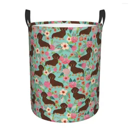 Laundry Bags Doxie Florals Dachshund Basket Collapsible Badger Sausage Dog Clothes Hamper For Nursery Kids Toys Storage Bag