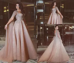 Saudi Arabic Heavy Beading Evening Gowns 2018 Shinning Prom Dresses With Watteau Floor Length Tulle Sweep Train Women Formal Party9436015