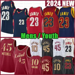 Męska młodzież 23 LeBron Donovan Mitchell James Darius Garland Jersey Evan Mobley Jarrett Allen Kids 2023 2024 City Shirt 45 10 10