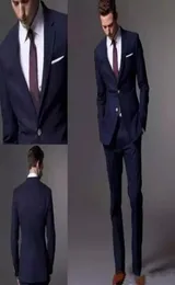 Custom Made Dark Navy Men Suit 2018 Modny garnitur ślubny dla mężczyzn Slim Fit Groom Tuxedos dla manjacketpants8937544