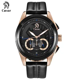 Fashion Luxury Caesar Leather Strap Quartz Cronógrafo à prova d'água Rose Gold Male Sports Mens Watches Brand WristWatch Watch Men7946677