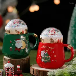 Muggar Snow Globe Mason Jar Toppers Christmas Gifts Cup Söt keramik 450 ml Santa Claus Tryckt Xmas Tree Cover Souvenir