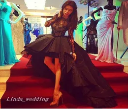 2019 Black High Low Prom Dress Sexy Sexy Long Sleeves Lace Evening Party Party بالإضافة إلى حجم Vestidos de Festa5137366