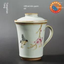 Tazze di tazza di ufficio dipinto di forno ufficiali con copertina di separazione dell'acqua di tè in ceramica grande tazza