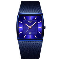 Nibosi 2019 Mens Watches Top Brand Luxury Blue Square Quartz Watch Men Waterproof Golden Male Wristwatch Men lelogio masculino5171093