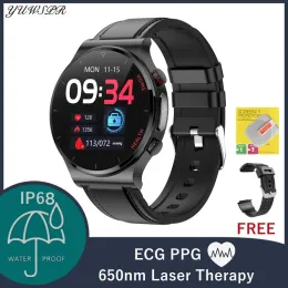 Смотреть Sport Smart Watches Мужчины Женщины 650 нм лазерные часы ECG PPG Температура тела водонепроницаемые фитнес -трекер часов для Android iOS E300