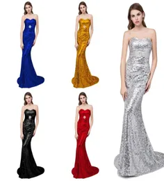2017 Neue Pailletten Royal Blue Gold Black Mermaid Abendkleider auf Lager mit Kristallperlen Sweep Zug Bling Prom Party Kleider9829616